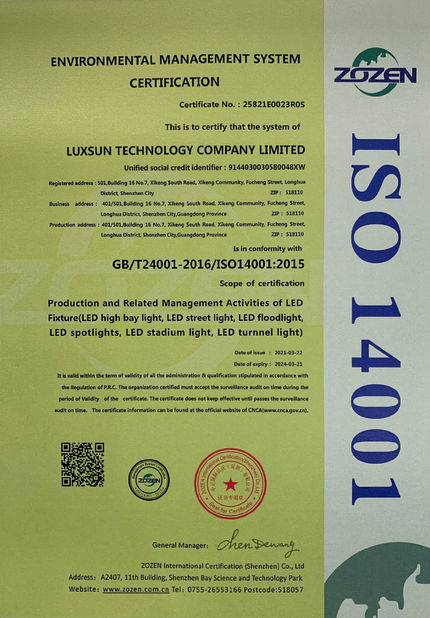 China Luxsun lighting Co.,Ltd zertifizierungen