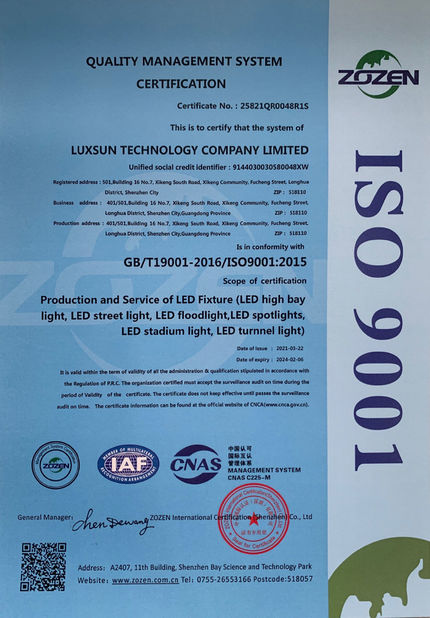 China Luxsun lighting Co.,Ltd zertifizierungen