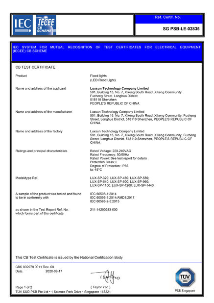 China Luxsun lighting Co.,Ltd zertifizierungen