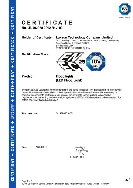 China Luxsun lighting Co.,Ltd zertifizierungen