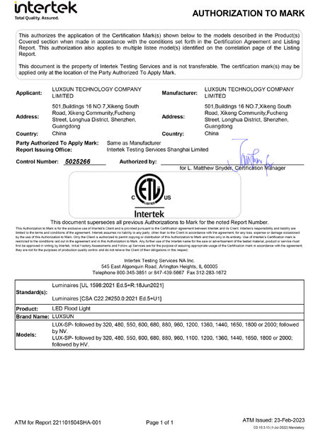 China Luxsun lighting Co.,Ltd zertifizierungen