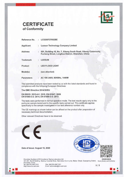 China Luxsun lighting Co.,Ltd zertifizierungen